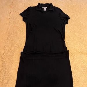 Jones & Co. Midi Shift Dress.  Short Sleeve. Black. Rayon
